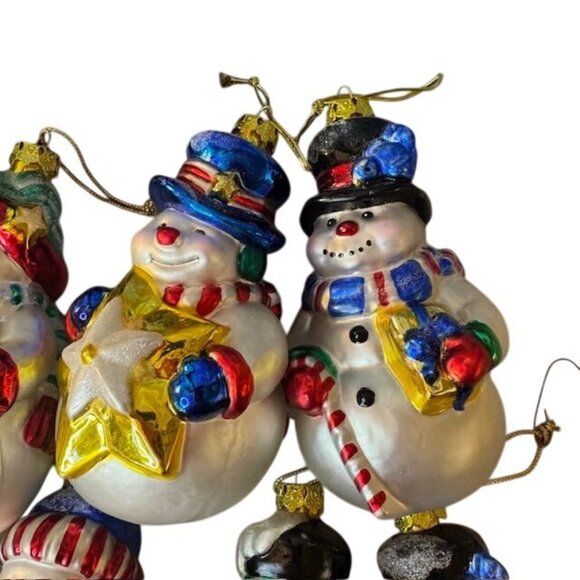 Handcrafted 1999 Brass Key Snowman Glass Christmas Ornament set of 9 - Picture 7 of 9
